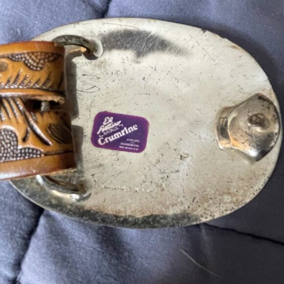 Wrangler Women\'s Western Rodeo Tooled Leather Belt Crumrine Buckle Size 34 EUC main image 6
